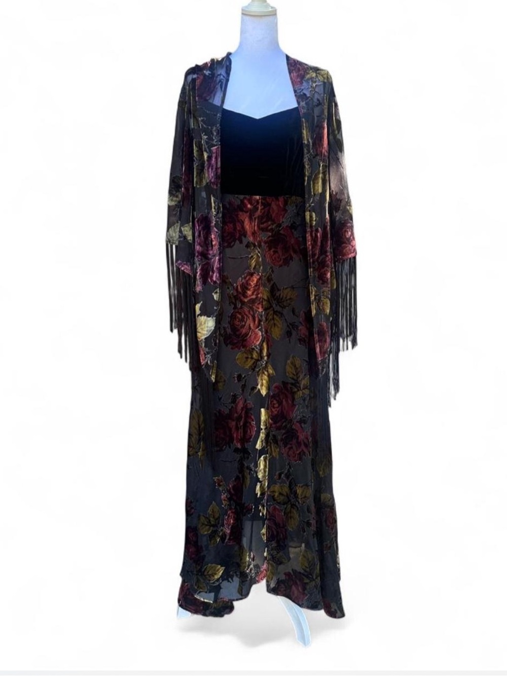 Newport News floral burnt out velvet long dress